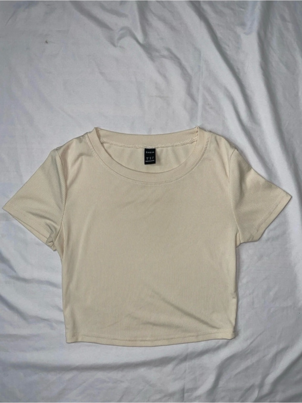 SHEIN Ribbed Scoop Neck Crop Top - Cream